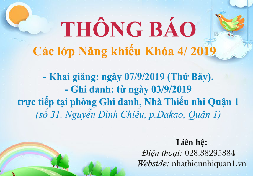 [THÔNG BÁO]  Chiêu Sinh Lớp Năng khiếu Khóa 4 - Năm 2019