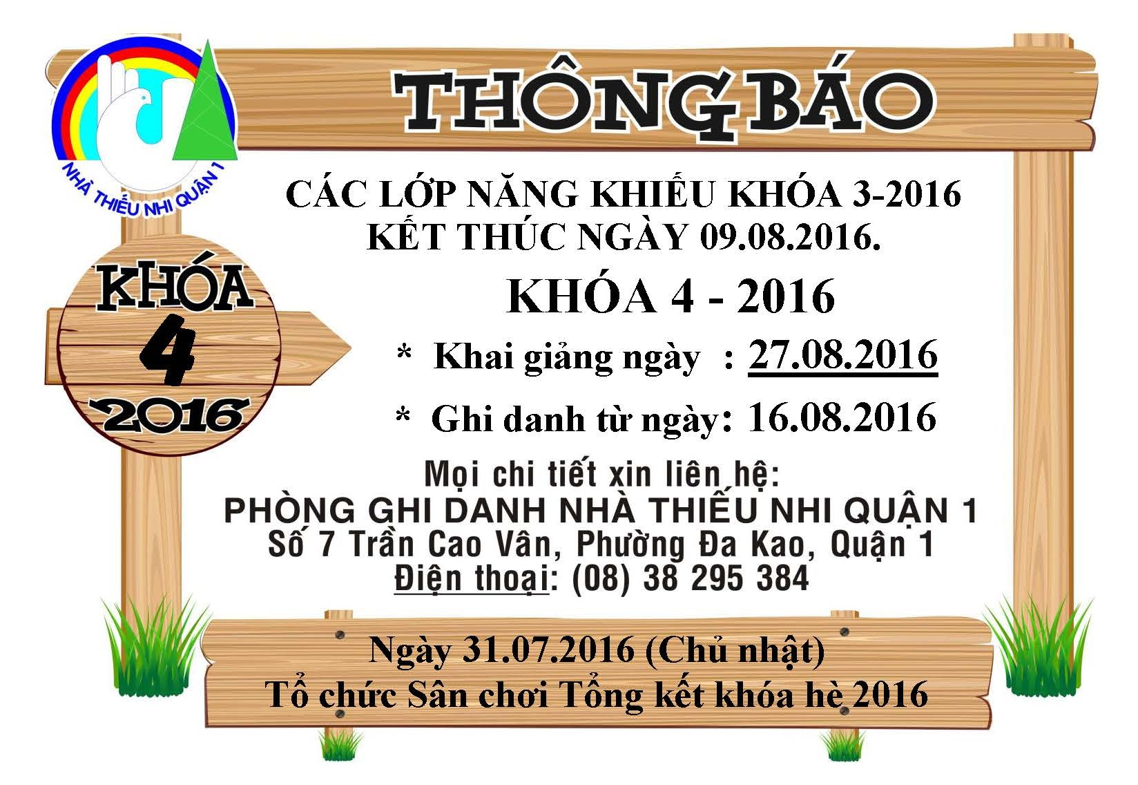 Thông Báo - Năng Khiếu Khóa 4 - Năm 2016 - NTNQ1